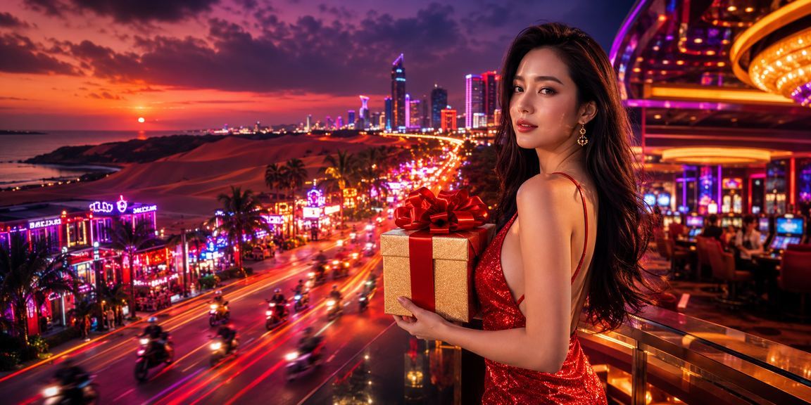 Ánh neon Mũi Né gợi không khí casino hiện đại và ưu đãi cần đọc kỹ